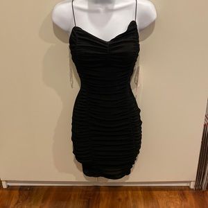 NWT Macy's Crave Fame lil black dress XXS spaghetti straps crunched up front
